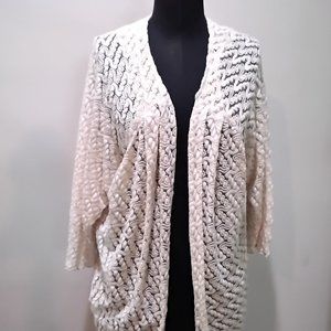 Solemio Cream Open Front Buttonless Crochet Knit Cardigan 3/4 Sleeve NWOT OSFM